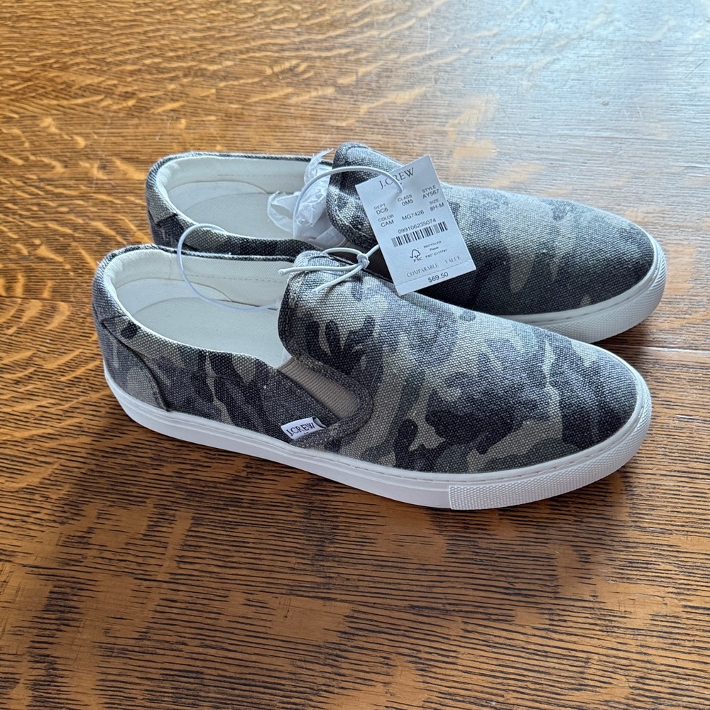 J.Crew Green Camouflage Slip-On Shoes